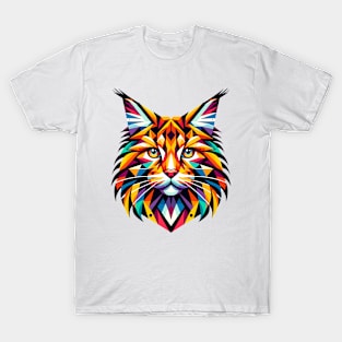 Vibrant Geometric Maine Coon: Artistic Cat Portrait T-Shirt